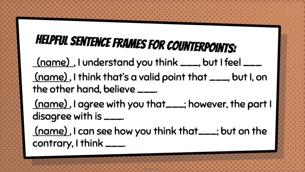 socratic seminar sentence frames